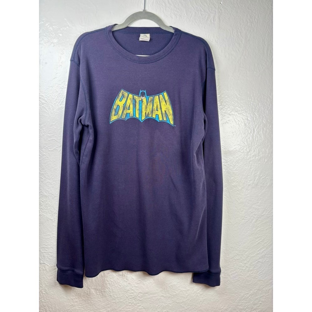 DC Comics Batman Thermal Shirt Medium Blue Y2K 2006 Dark Knight Waffle Knit